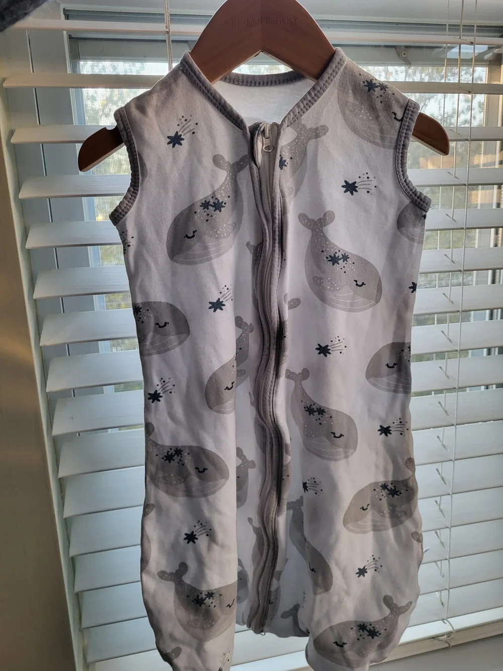 Sleeveless Gray Whale Print Pajama Sleep Sack
